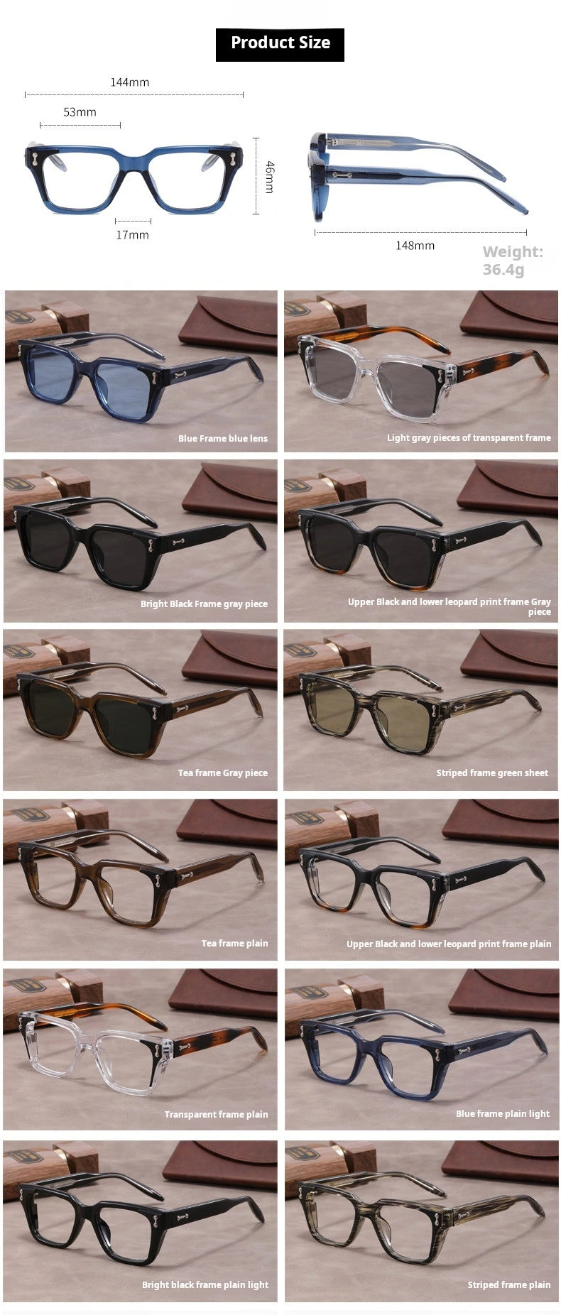 Xbora Unisex Full Rim Square Brow Line Tr 90 Alloy Eyeglasses 629864 - Size Chart