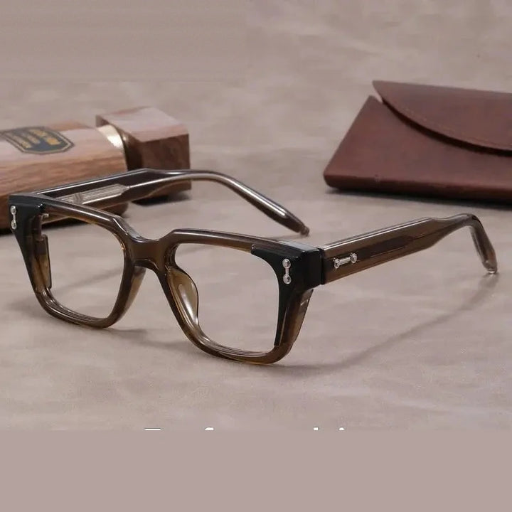 Xbora Unisex Full Rim Square Brow Line Tr 90 Alloy Eyeglasses 629864 - Tea