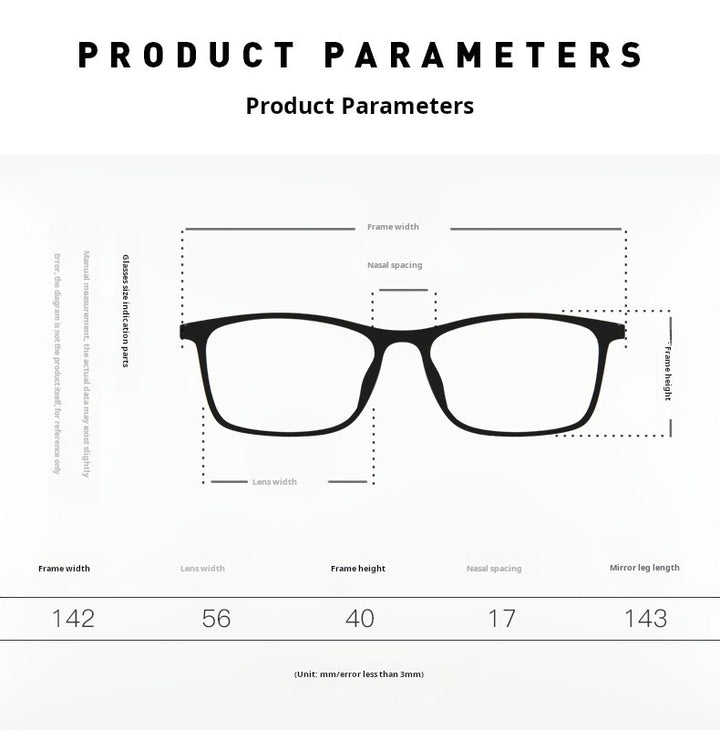Xbora Unisex Full Rim Square Tr 90 Stainless Steel Eyeglasses 67053 - Size Chart