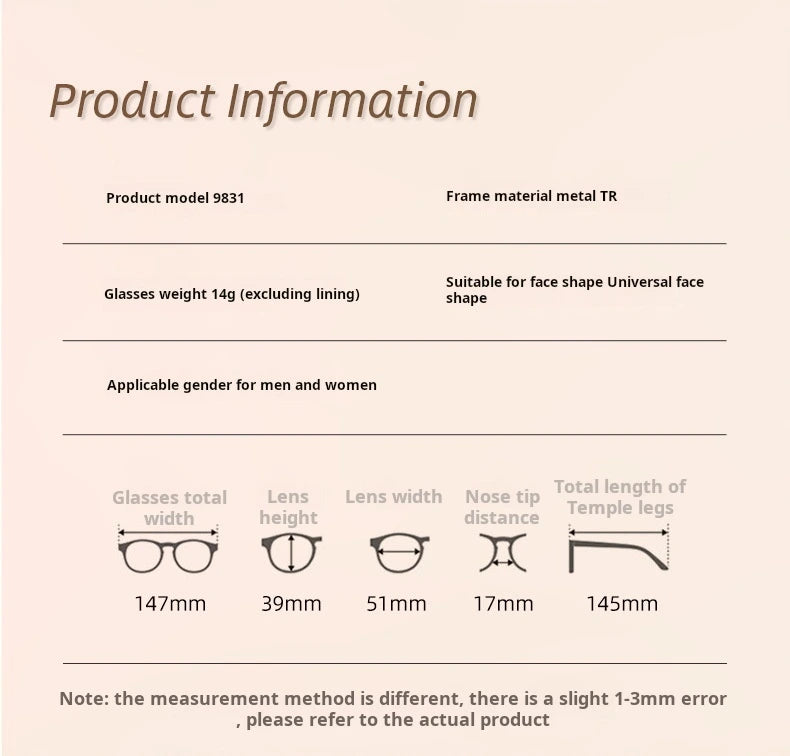 Xbora Unisex Full Rim Square Tr 90 Titanium Alloy Eyeglasses 549831 - Size Chart
