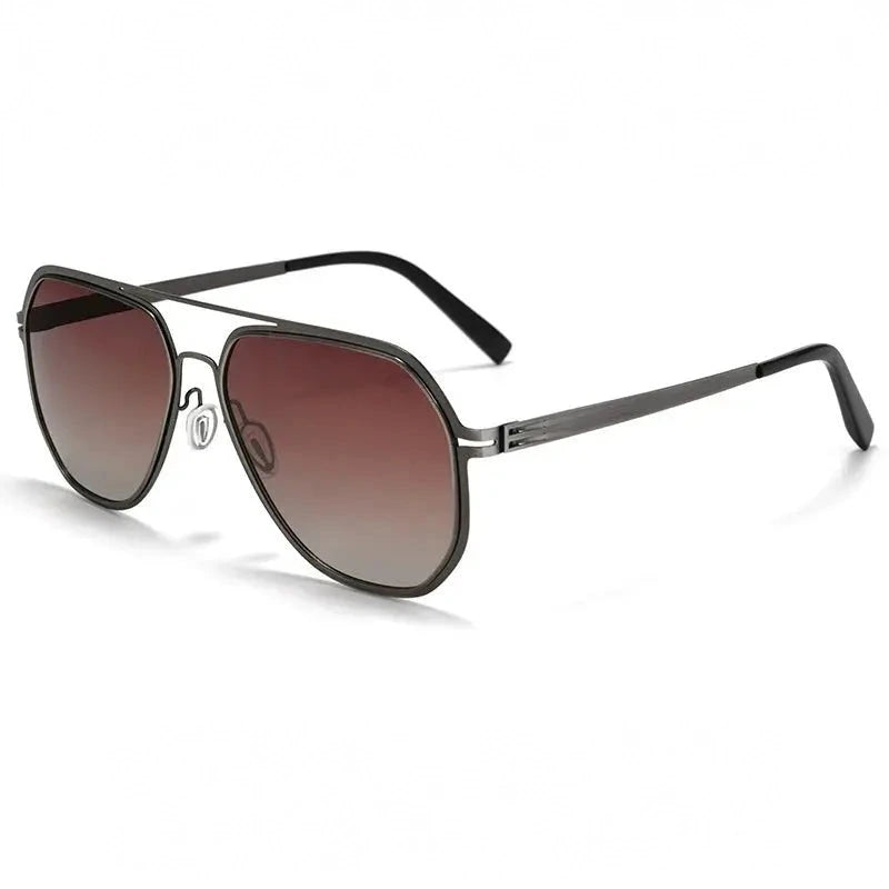 Yimaruili Men's Full Rim Oval Double Bridge Alloy Sunglasses 639688 - Gradient Tea