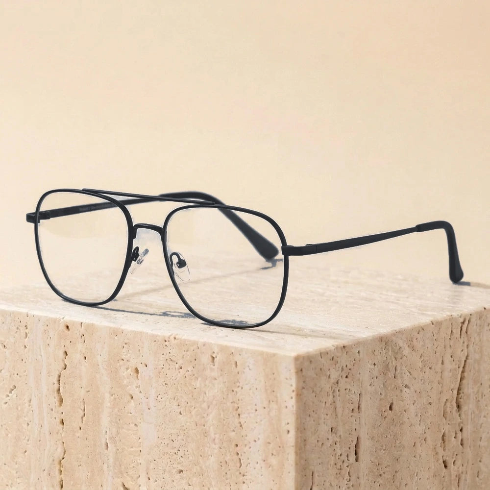 Yimaruili Men's Full Rim Oval Double Bridge Titanium Eyeglasses 55881 - Gun