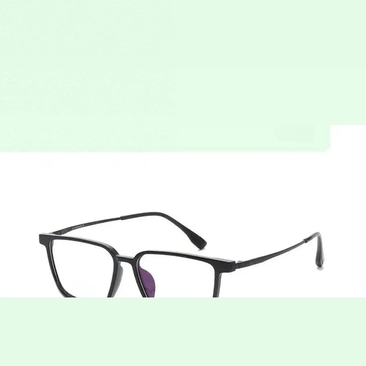 Yimaruili Men's Full Rim Square Titanium Tr 90 Eyeglasses Clip On Sunglasses 65031 - Brihgt Black