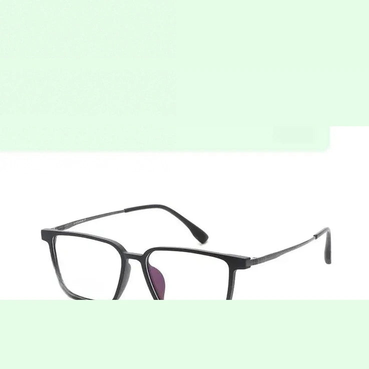 Yimaruili Men's Full Rim Square Titanium Tr 90 Eyeglasses Clip On Sunglasses 65031 - Matte Black