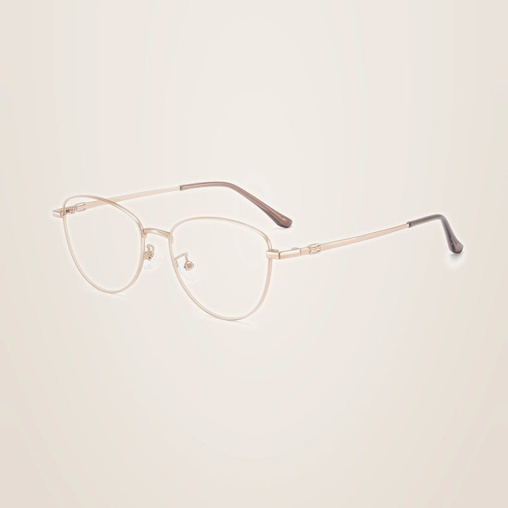 Yimaruili Unisex Full Rim Cat-Eye Pure Titanium Eyeglasses 97010 - Mocha Gold