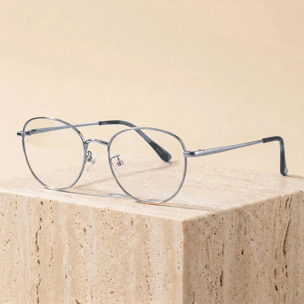 Yimaruili Unisex Full Rim Cat-Eye Pure Titanium Eyeglasses PZ-90309 - Silver