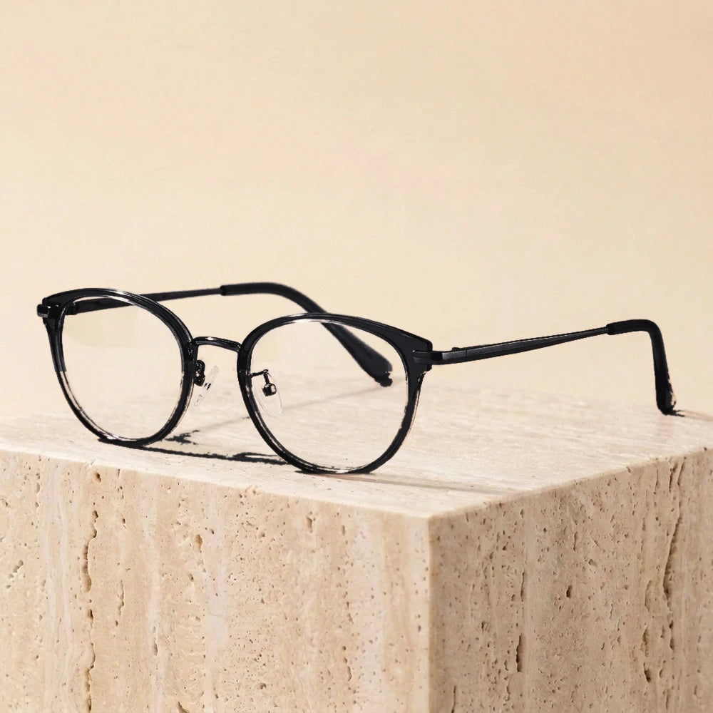 Yimaruili Unisex Full Rim Cat-Eye TR-90 Titanium Eyeglasses M6212Y - Black Silver