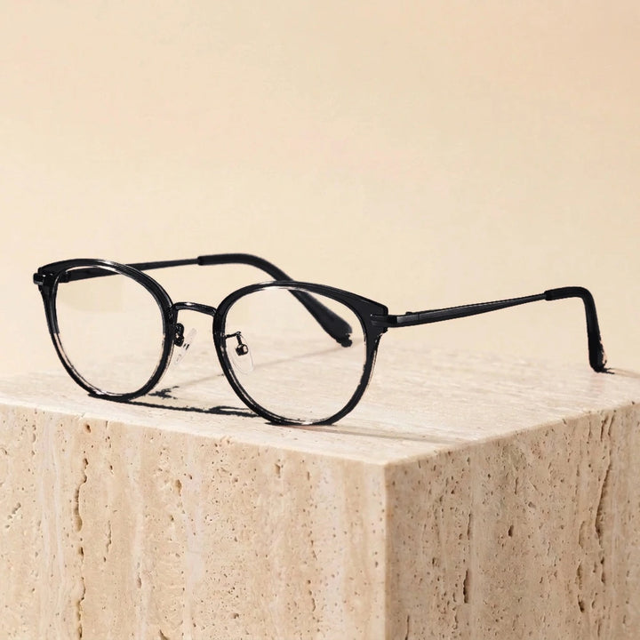 Yimaruili Unisex Full Rim Cat-Eye TR-90 Titanium Eyeglasses M6212Y - Black Silver