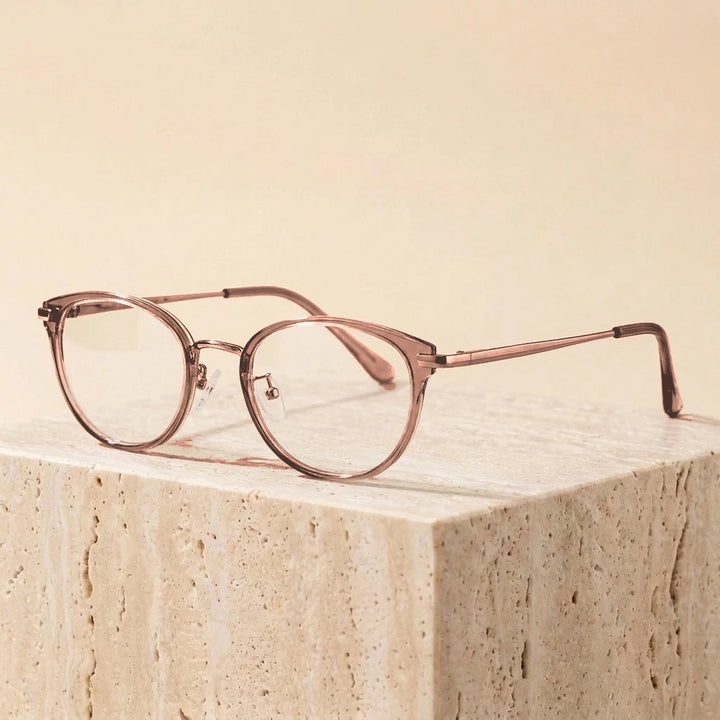 Yimaruili Unisex Full Rim Cat-Eye TR-90 Titanium Eyeglasses M6212Y - Coffee Rose Gold