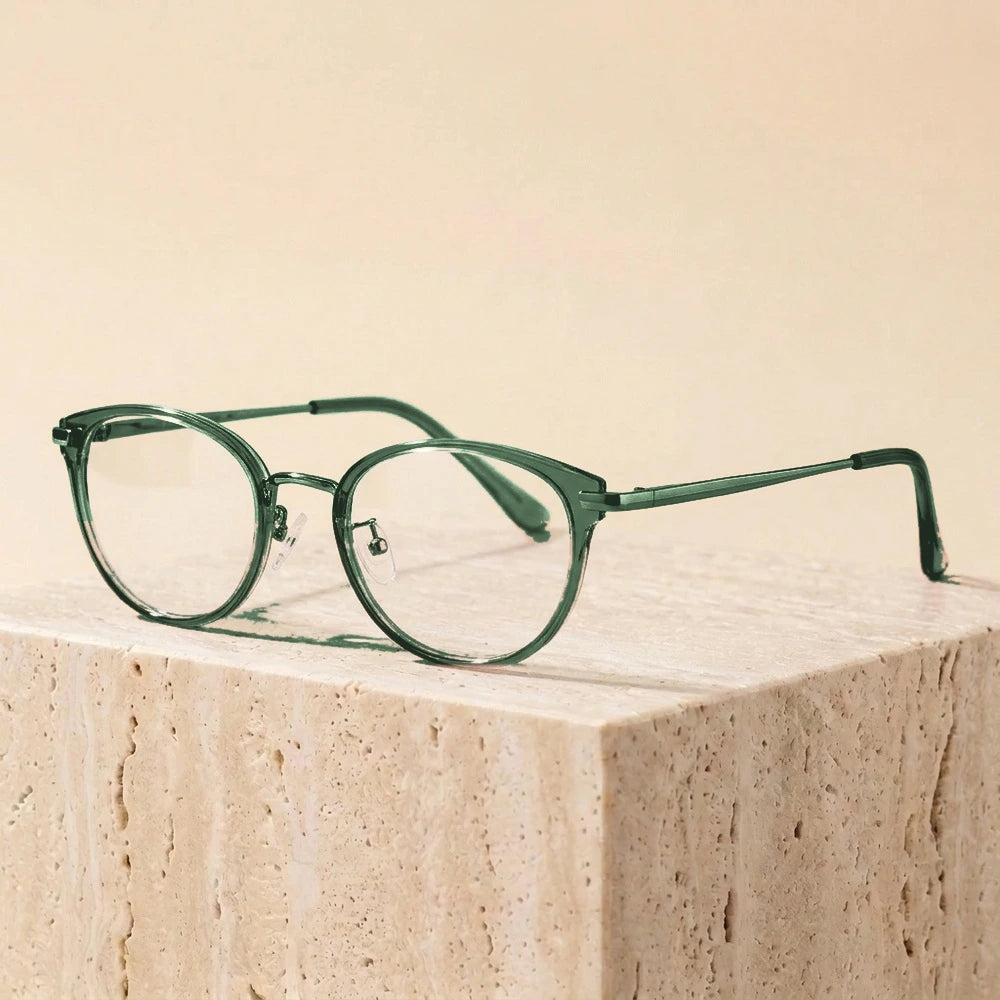 Yimaruili Unisex Full Rim Cat-Eye TR-90 Titanium Eyeglasses M6212Y - Green Silver