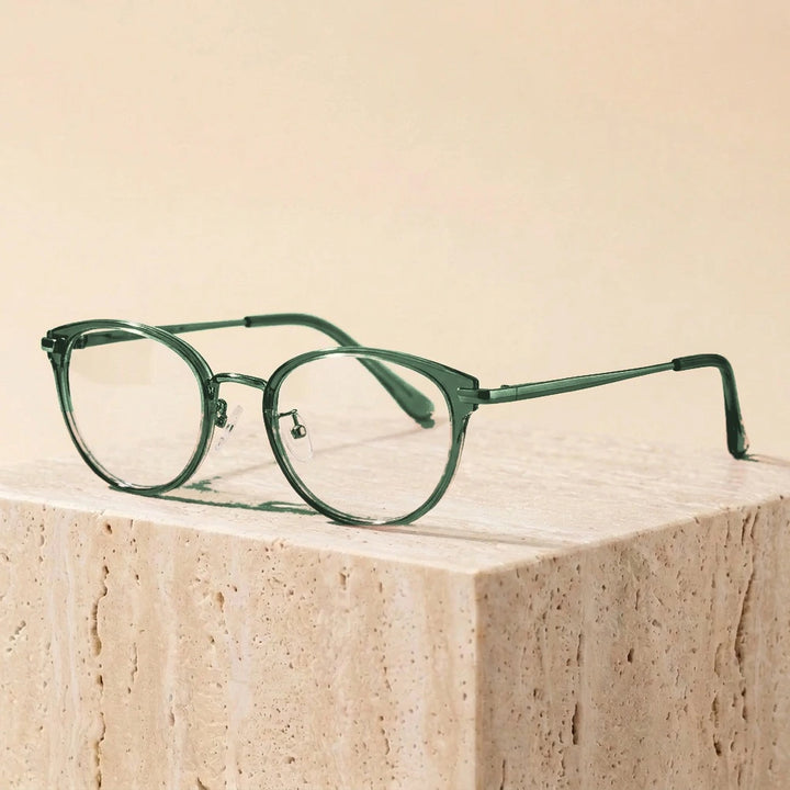Yimaruili Unisex Full Rim Cat-Eye TR-90 Titanium Eyeglasses M6212Y - Green Silver