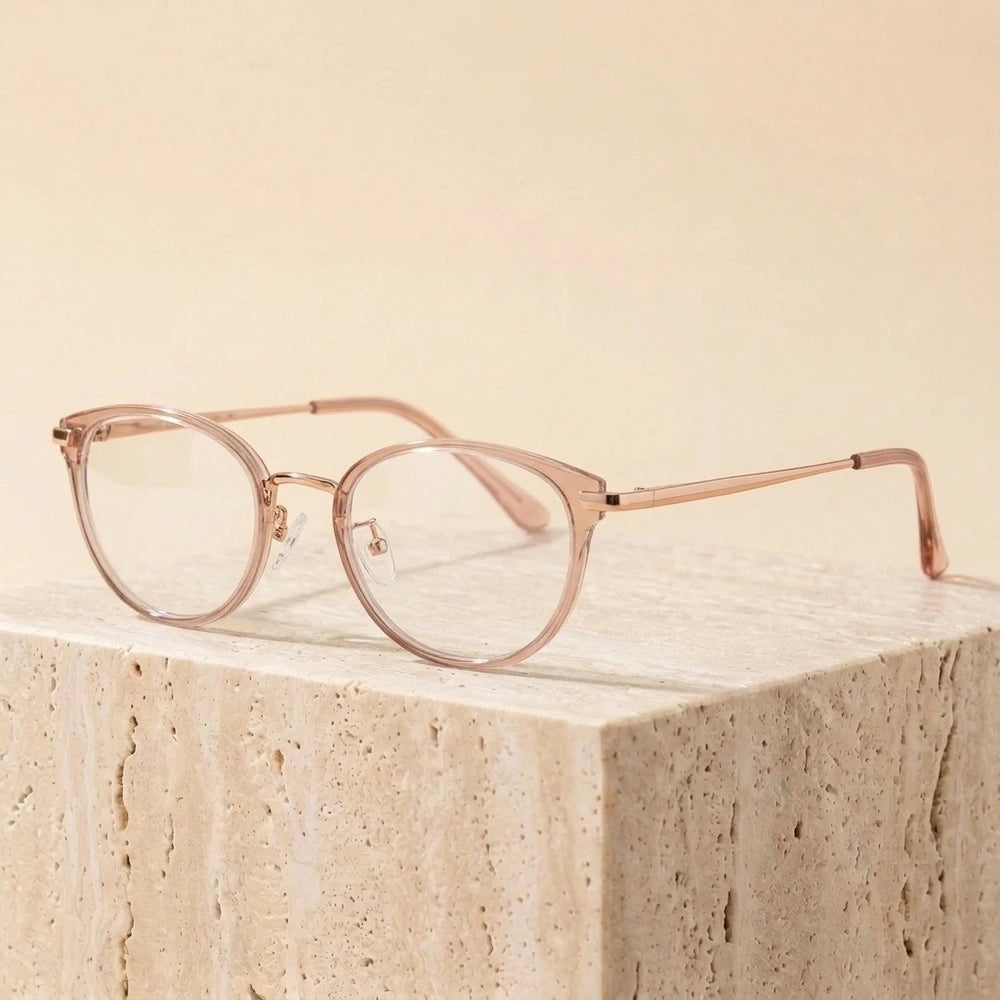 Yimaruili Unisex Full Rim Cat-Eye TR-90 Titanium Eyeglasses M6212Y - White Tea Rose