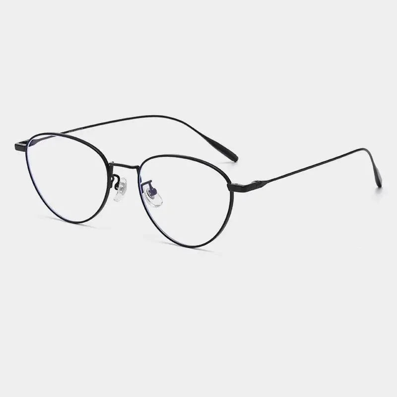 Yimaruili Unisex Full Rim Flat Top Oval Titanium Eyeglasses 630885 - Black