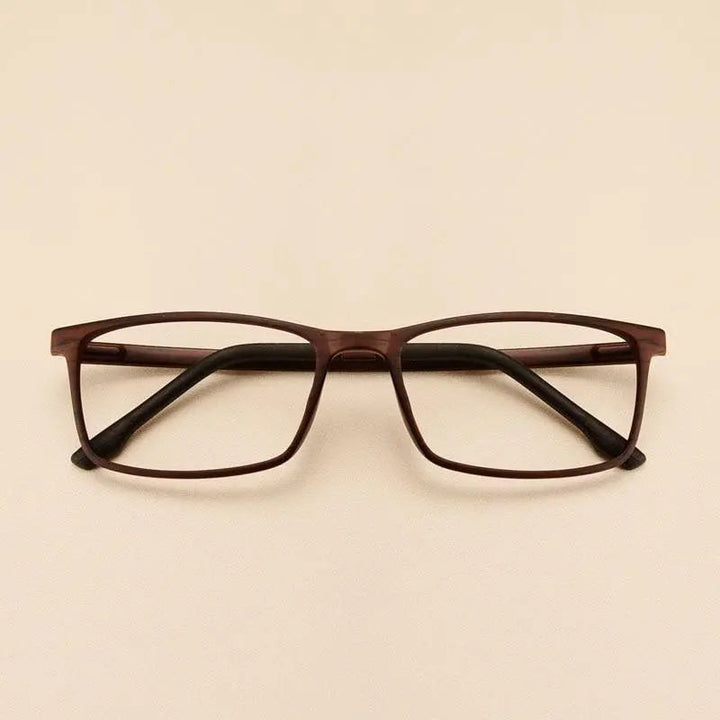 Yimaruili Unisex Full Rim Imitation Wood Grain Resin Frame Eyeglasses 98056 - Brown