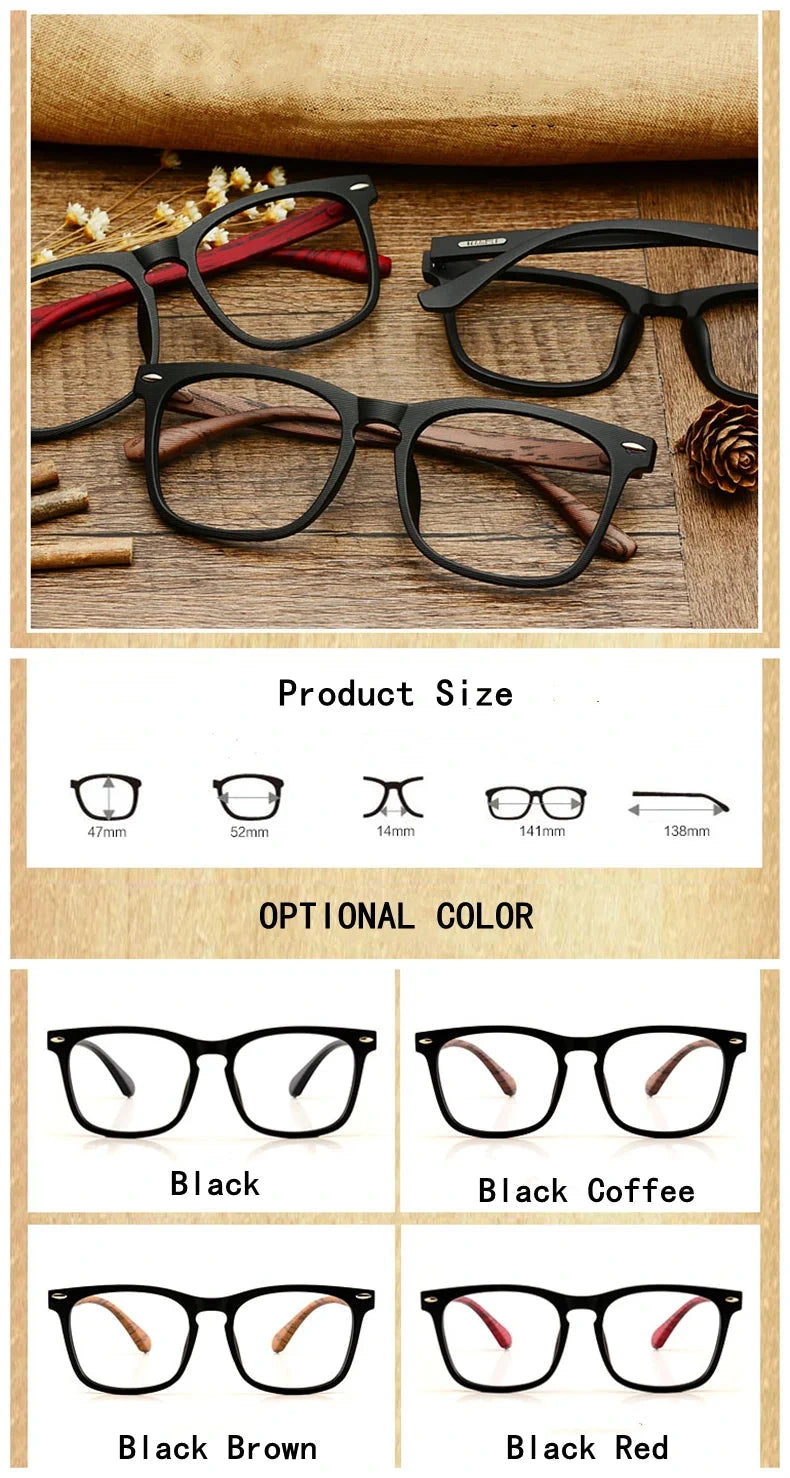 Yimaruili Unisex Full Rim Imitation Wood Resin Frame Eyeglasses 98028 - Size Chart