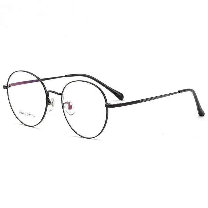 Yimaruili Unisex Full Rim Large Round Titanium Alloy Eyeglasses 80053 - Black