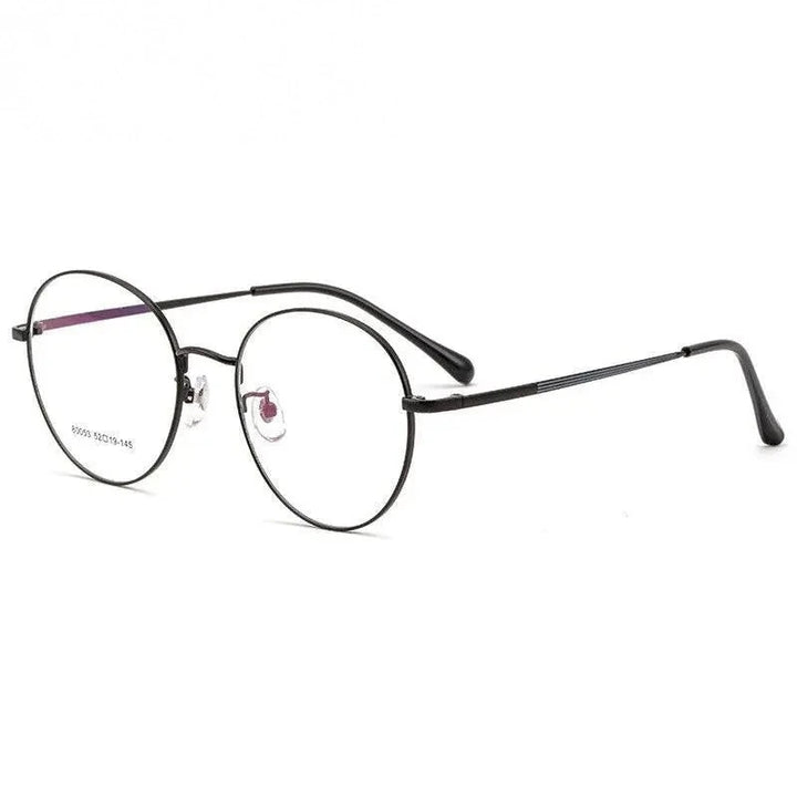 Yimaruili Unisex Full Rim Large Round Titanium Alloy Eyeglasses 80053 - Black