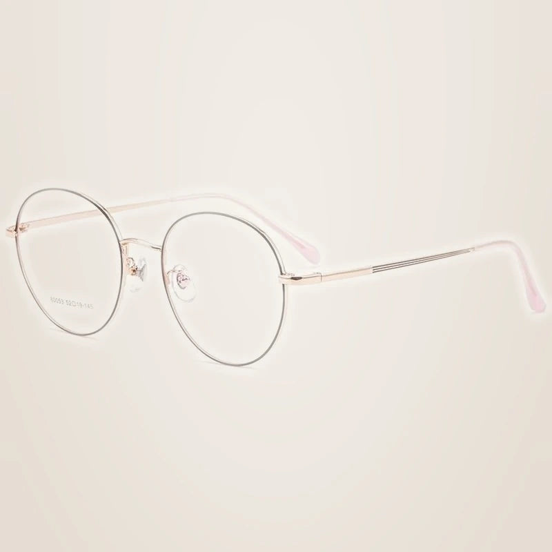Yimaruili Unisex Full Rim Large Round Titanium Alloy Eyeglasses 80053 - Black Rose Gold