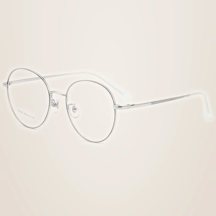 Yimaruili Unisex Full Rim Large Round Titanium Alloy Eyeglasses 80053 - Black Silver