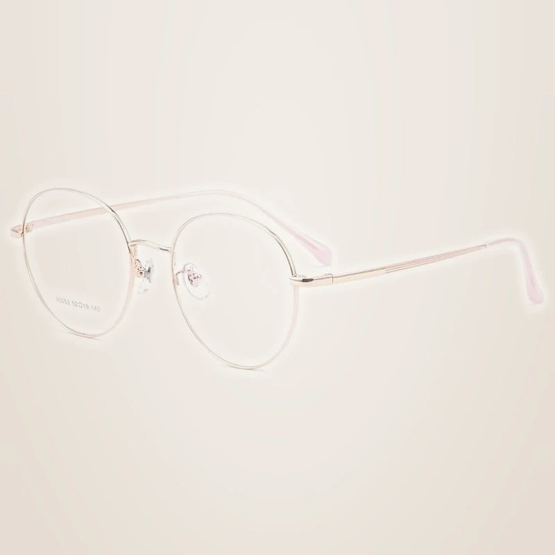 Yimaruili Unisex Full Rim Large Round Titanium Alloy Eyeglasses 80053 - Rose Gold