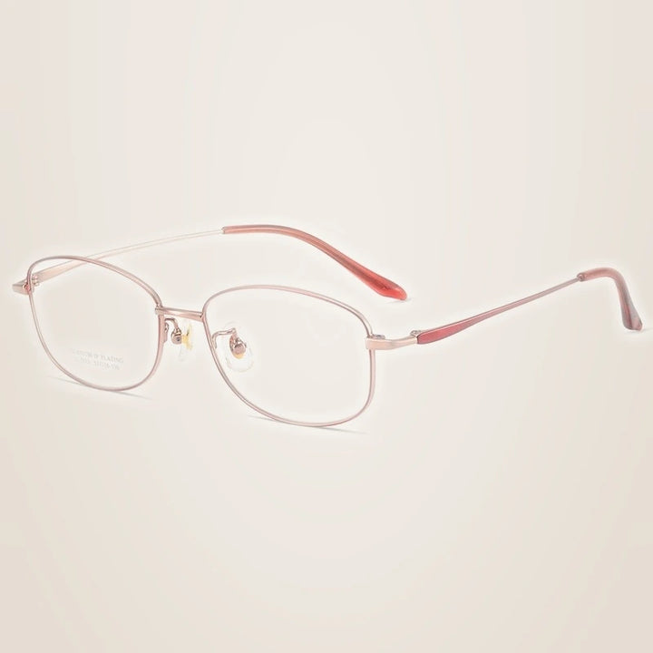 Yimaruili Unisex Full Rim Oval Pure Titanium Eyeglasses C7023 - Red Rose Gold