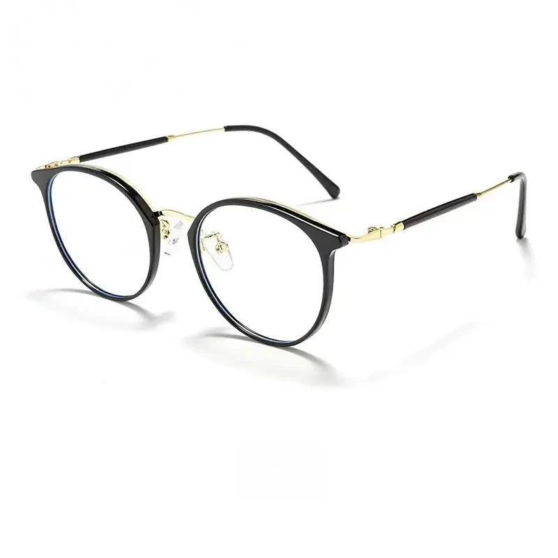 Yimaruili Unisex Full Rim Round Oval Tr 90 Alloy Eyeglasses 22642 - Black Gold