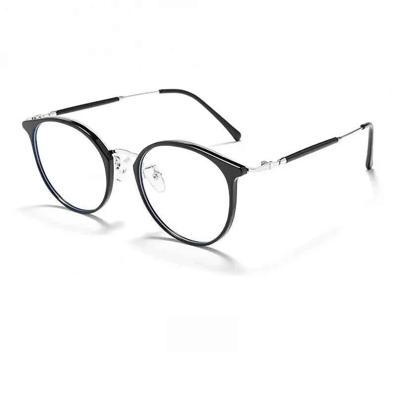 Yimaruili Unisex Full Rim Round Oval Tr 90 Alloy Eyeglasses 22642 - Black Silver