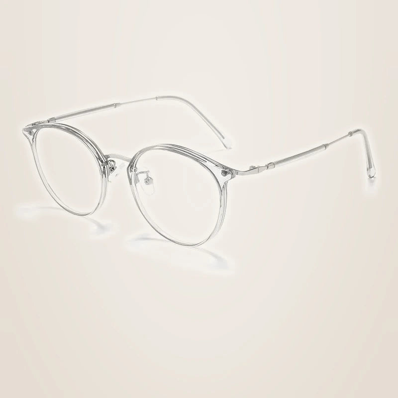 Yimaruili Unisex Full Rim Round Oval Tr 90 Alloy Eyeglasses 22642 - Transparent Gray