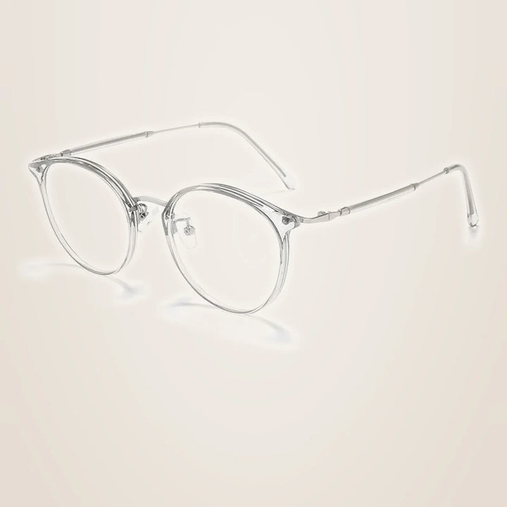 Yimaruili Unisex Full Rim Round Oval Tr 90 Alloy Eyeglasses 22642 - Transparent Gray
