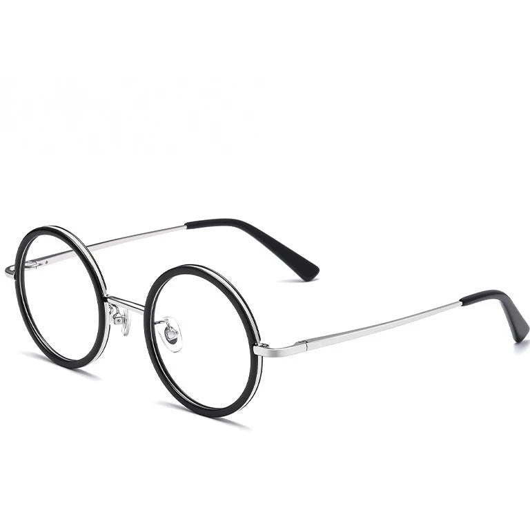 Yimaruili Unisex Full Rim Round Pure Titanium Eyeglasses A8068/A8069 - Big Silver
