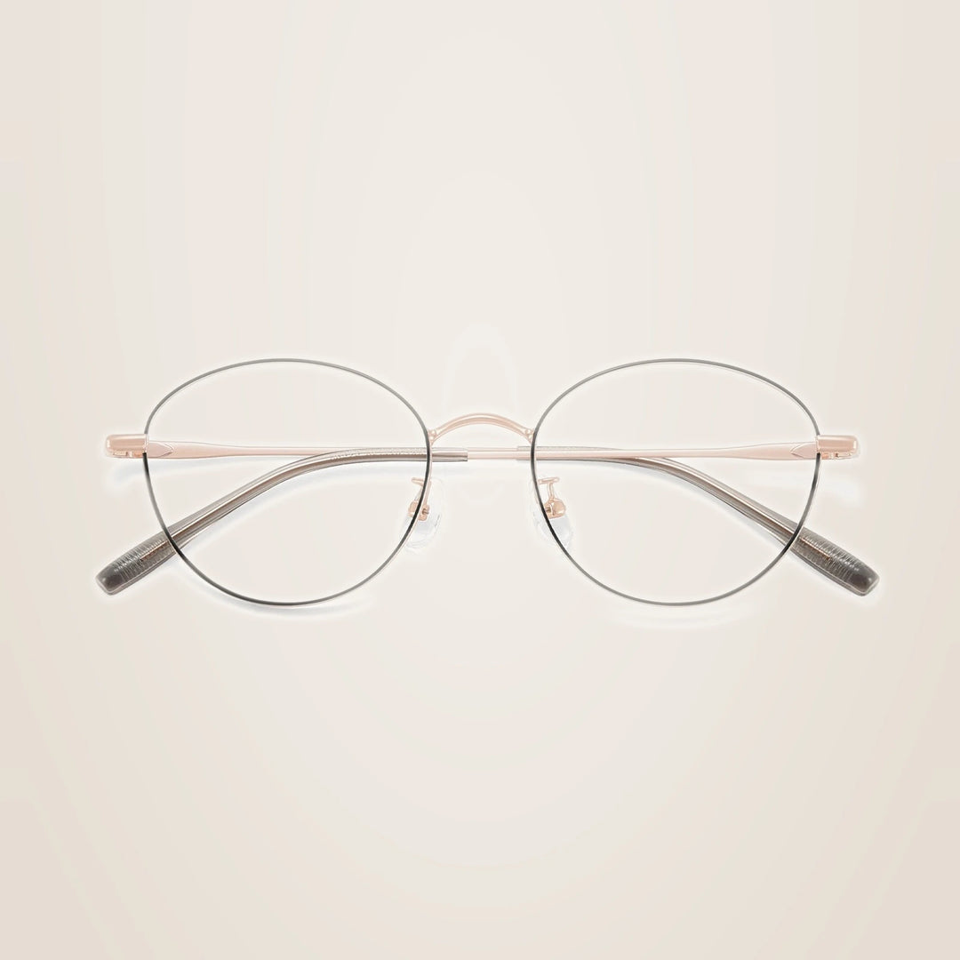 Yimaruili Unisex Full Rim Round Pure Titanium Eyeglasses 58272 - Black Rose Gold