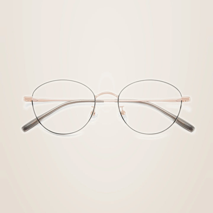Yimaruili Unisex Full Rim Round Pure Titanium Eyeglasses 58272 - Black Rose Gold