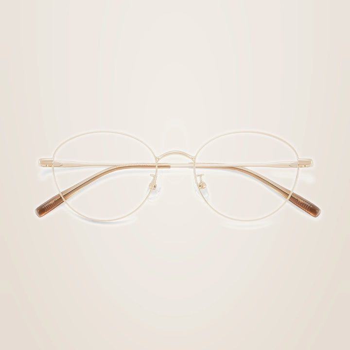 Yimaruili Unisex Full Rim Round Pure Titanium Eyeglasses 58272 - Gold