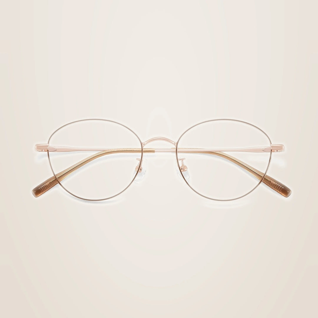 Yimaruili Unisex Full Rim Round Pure Titanium Eyeglasses 58272 - Milk Coffee Gold