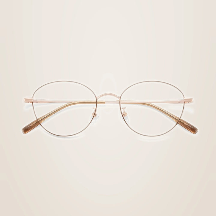 Yimaruili Unisex Full Rim Round Pure Titanium Eyeglasses 58272 - Milk Coffee Gold