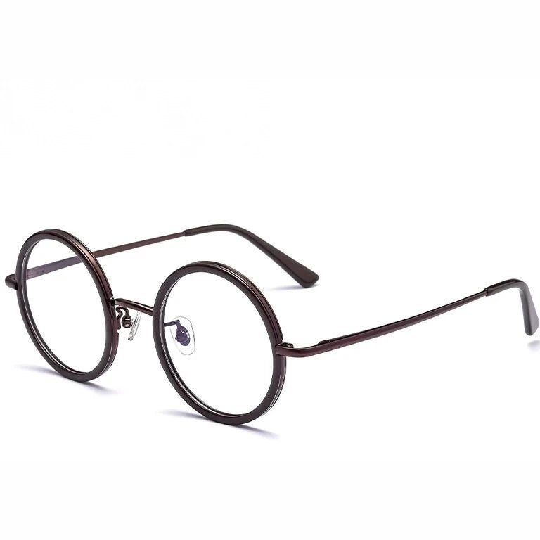 Yimaruili Unisex Full Rim Round Pure Titanium Eyeglasses A8068/A8069 - Small Coffee
