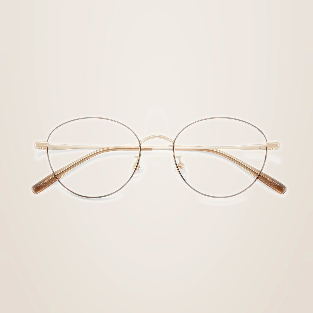 Yimaruili Unisex Full Rim Round Pure Titanium Eyeglasses 58272 - Tortoiseshell Gold