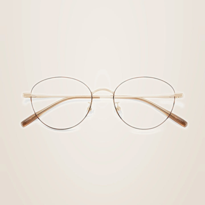 Yimaruili Unisex Full Rim Round Pure Titanium Eyeglasses 58272 - Tortoiseshell Gold