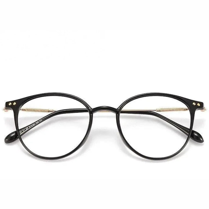 Yimaruili Unisex Full Rim Round Tr 90 Alloy Eyeglasses 90045 - Black Gold