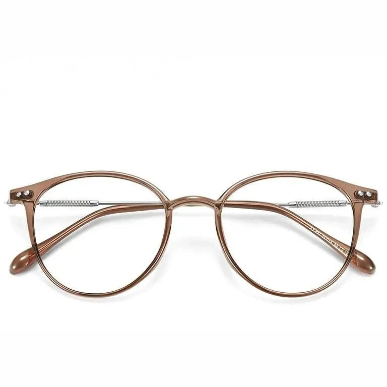 Yimaruili Unisex Full Rim Round Tr 90 Alloy Eyeglasses 90045 - Dark Tea
