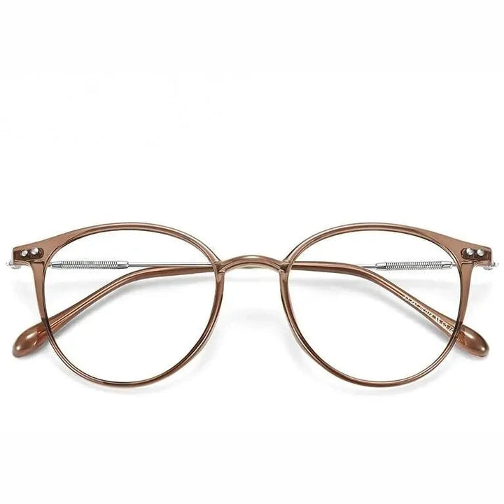 Yimaruili Unisex Full Rim Round Tr 90 Alloy Eyeglasses 90045 - Dark Tea