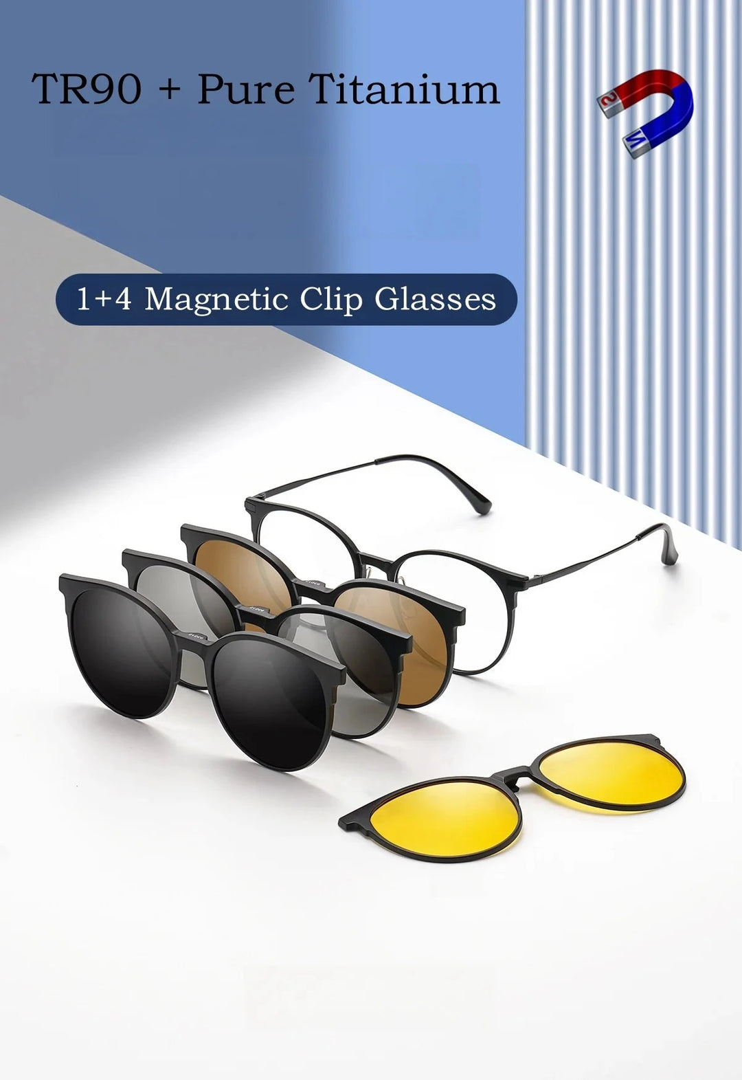 Yimaruili Unisex Full Rim Round Tr 90 Titanium Eyeglasses Clip On Sunglasses Y93012 - Size Chart