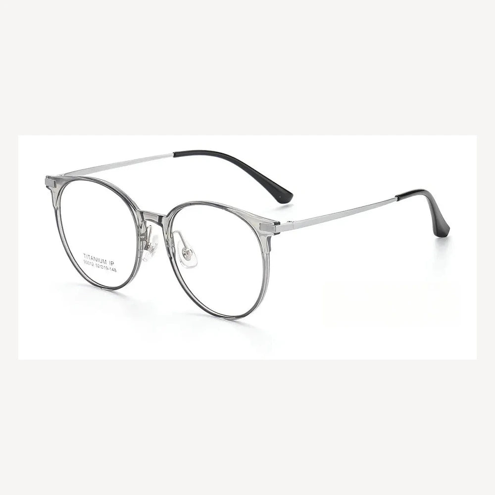 Yimaruili Unisex Full Rim Round Tr 90 Titanium Eyeglasses Clip On Sunglasses Y93012 - Transparent Gray