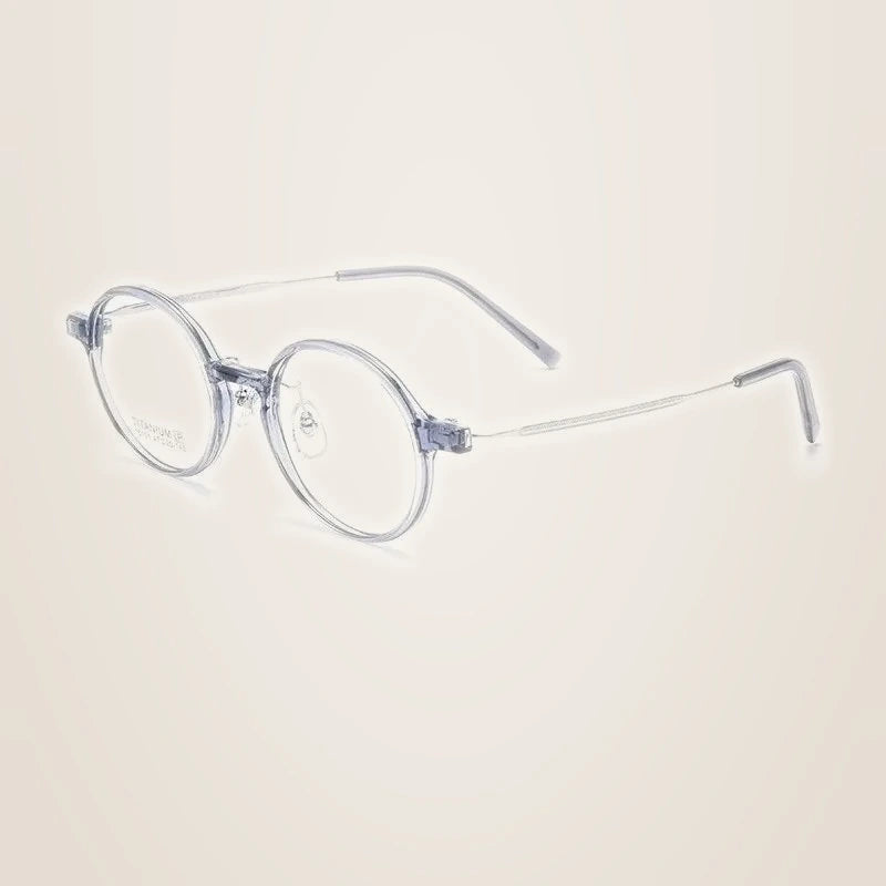 Yimaruili Unisex Full Rim Small Round Tr 90 Titanium Eyeglasses 16101x - Blue Silver