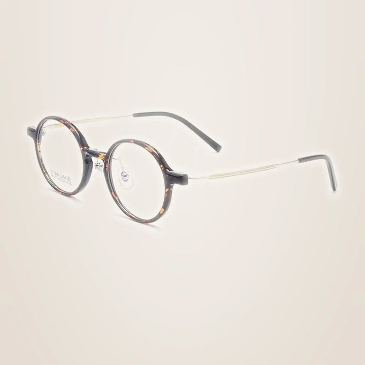 Yimaruili Unisex Full Rim Small Round Tr 90 Titanium Eyeglasses 16101x - Tortoiseshell Gold