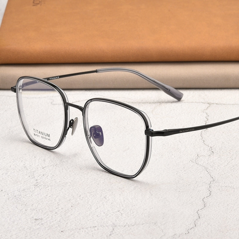 Yimaruili Unisex Full Rim Square Acetate Titanium Eyeglasses Bv7011b - Black Gray