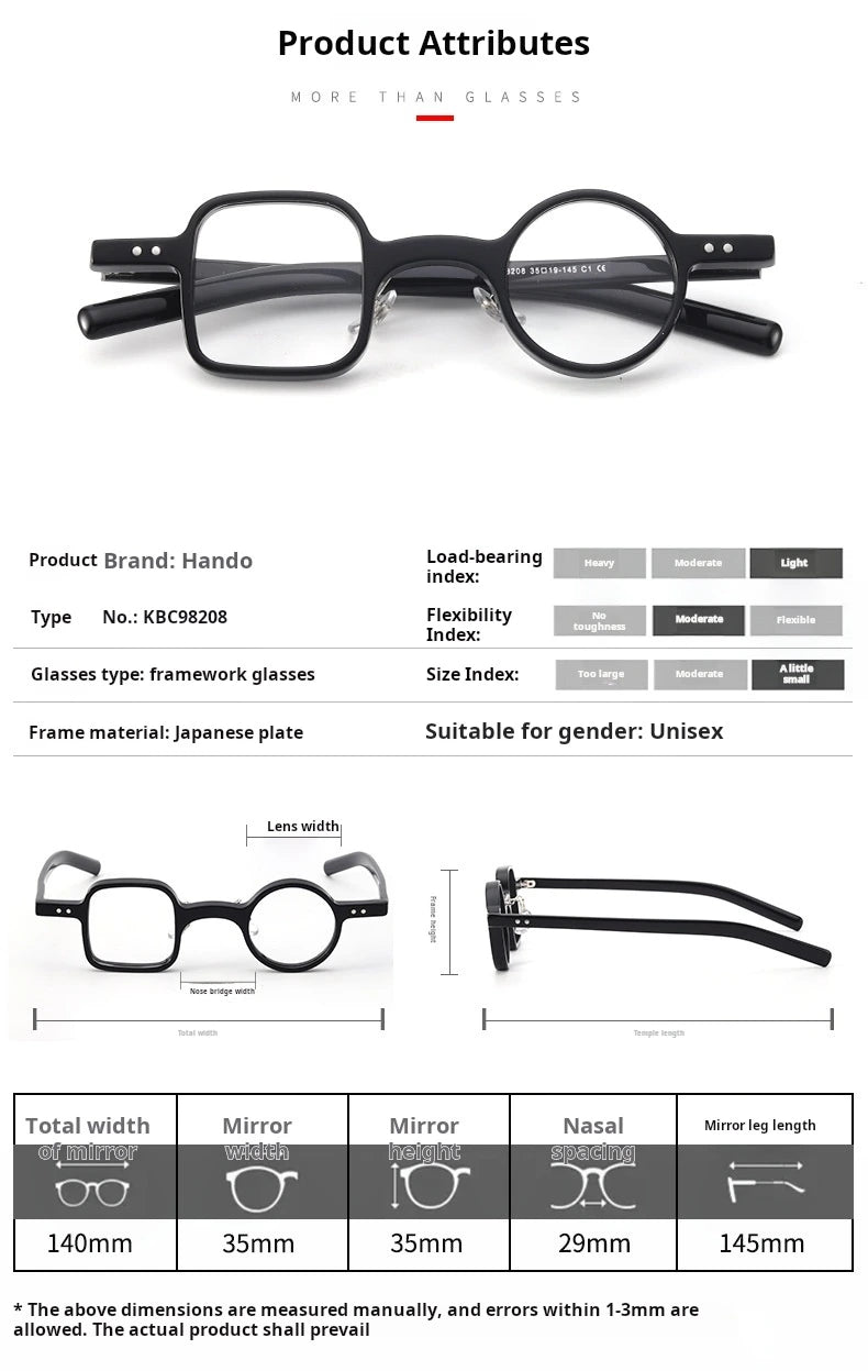 Yimaruili Unisex Full Rim Square Round Acetate Eyeglasses 98208 - Size Chart