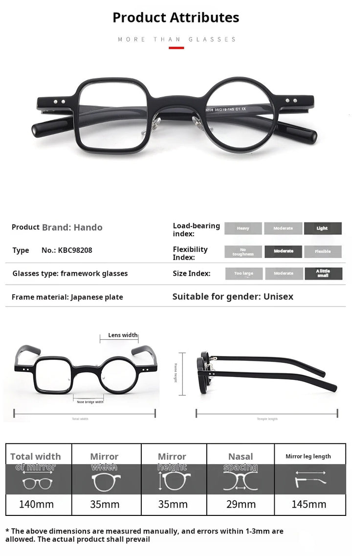 Yimaruili Unisex Full Rim Square Round Acetate Eyeglasses 98208 - Size Chart