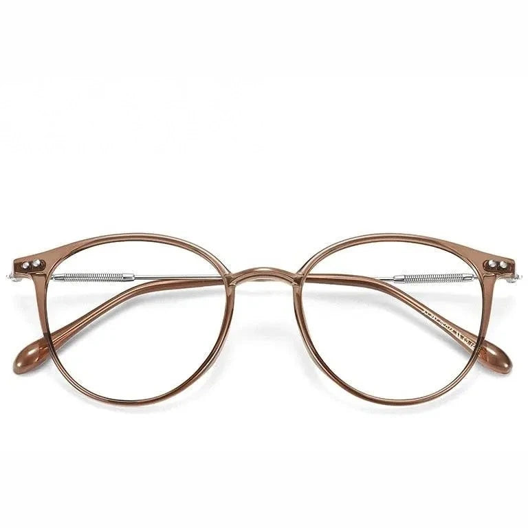 Yimaruili Unisex Full Rim Square Round Tr 90 Alloy Eyeglasses 90045 - Dark Tea
