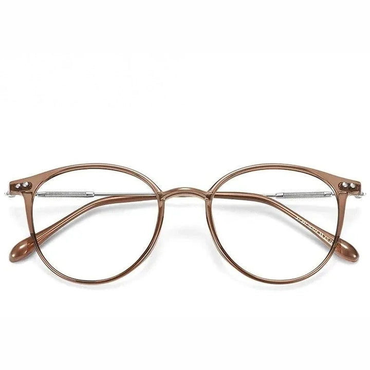 Yimaruili Unisex Full Rim Square Round Tr 90 Alloy Eyeglasses 90045 - Dark Tea